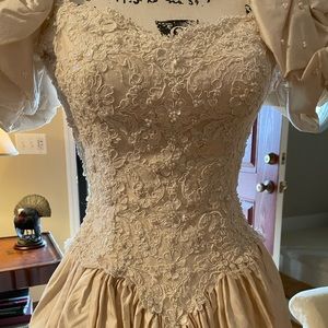 Jim Hjelm Vintage Silk Shantung Wedding Dress Cathedral Length Train